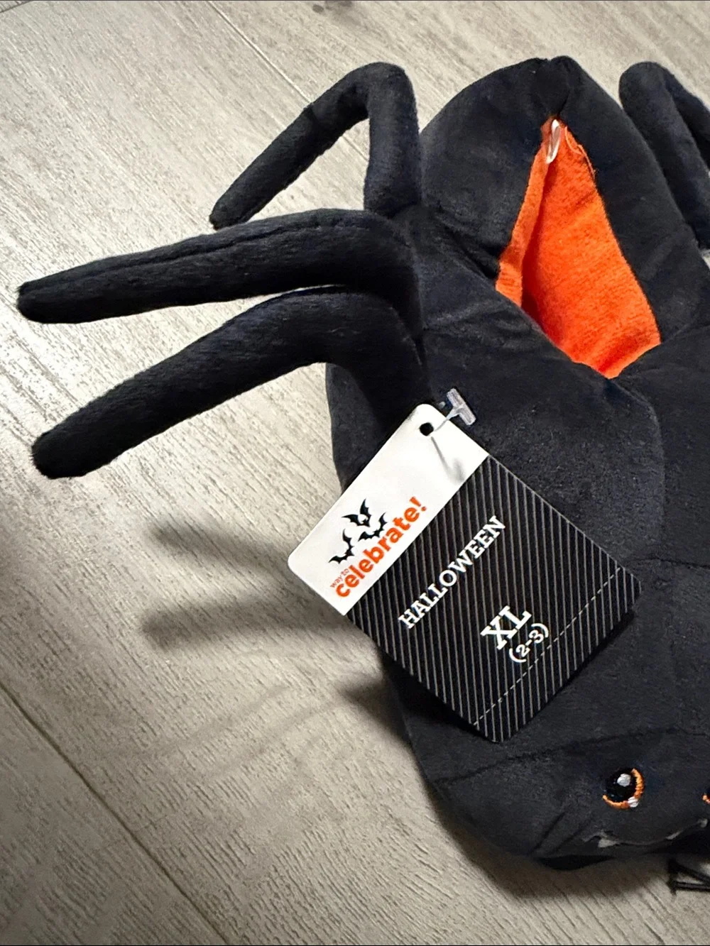 Kids Black Spider Plush Slip-On Slippers with Orange Lining